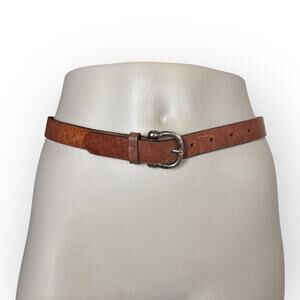 Vintage Brown Leather Belt With Silver-Tone Buckle Womens 34”